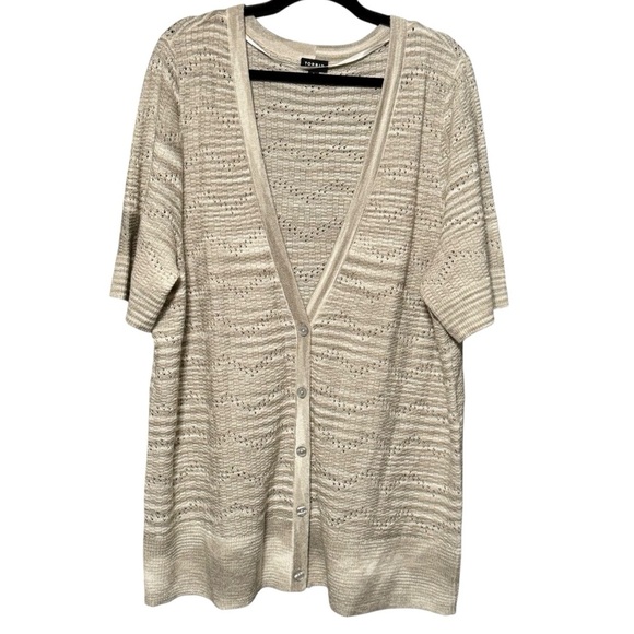 Torrid Pointelle Cardigan V-Neck Short Sleeve Oatmeal Button Sweater Cardigan 3X - Picture 5 of 15